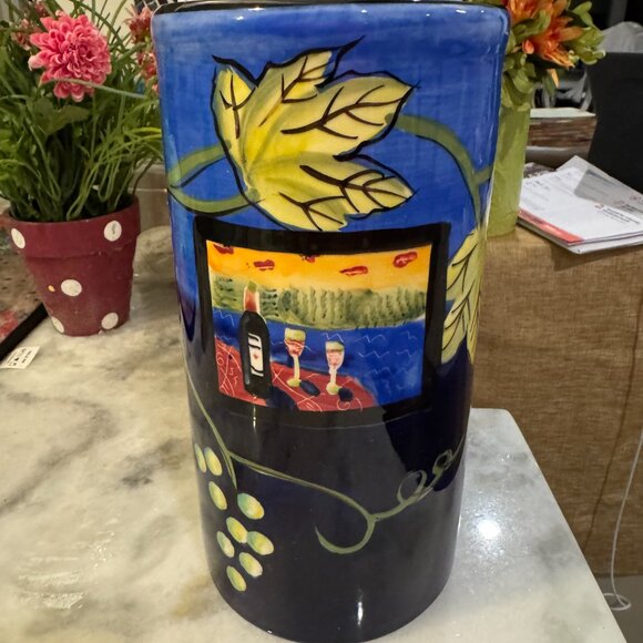 Naylor Designs hand painted Flowers Vase 9.5" Blue Vine Wine 2004 - Picture 5 of 13